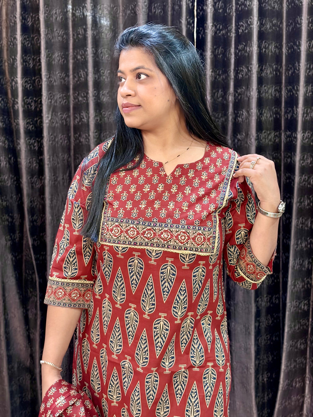 Red Brick Jaipuri Cotton Suit