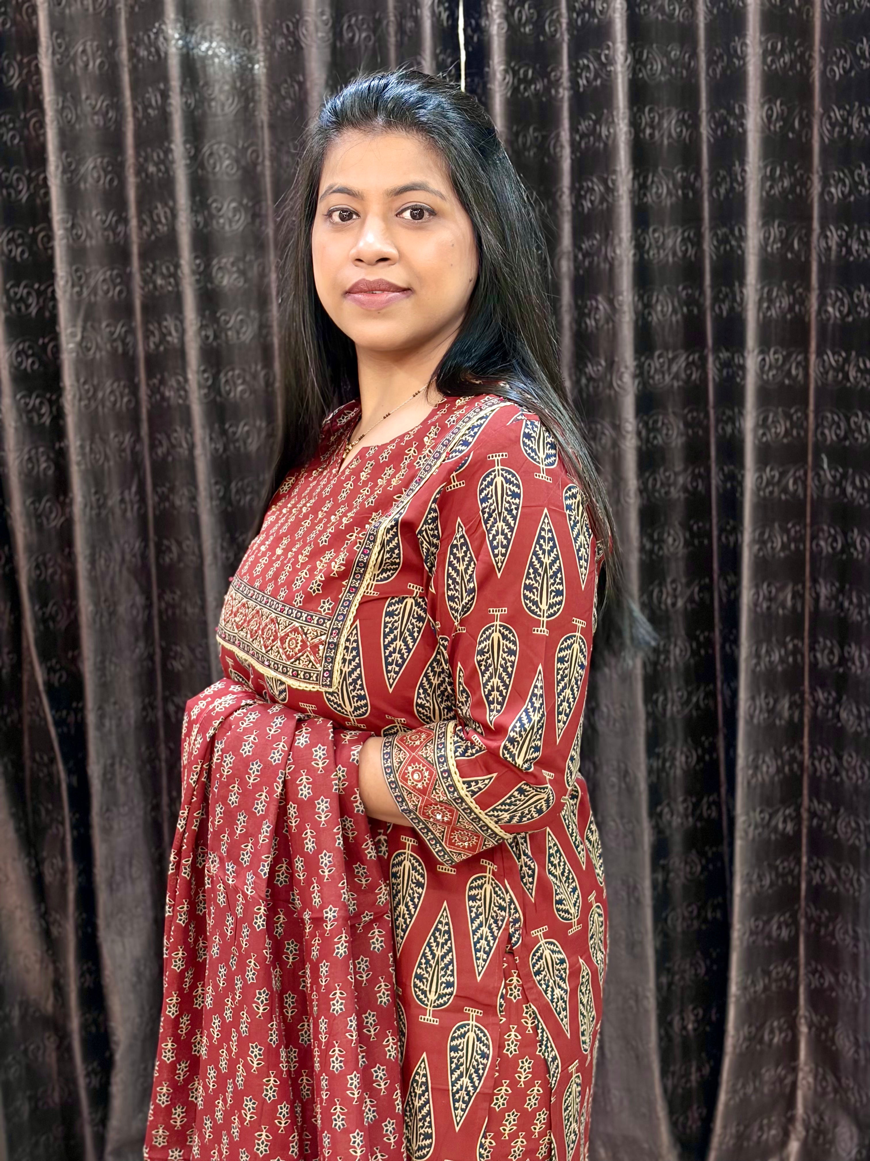 Red Brick Jaipuri Cotton Suit