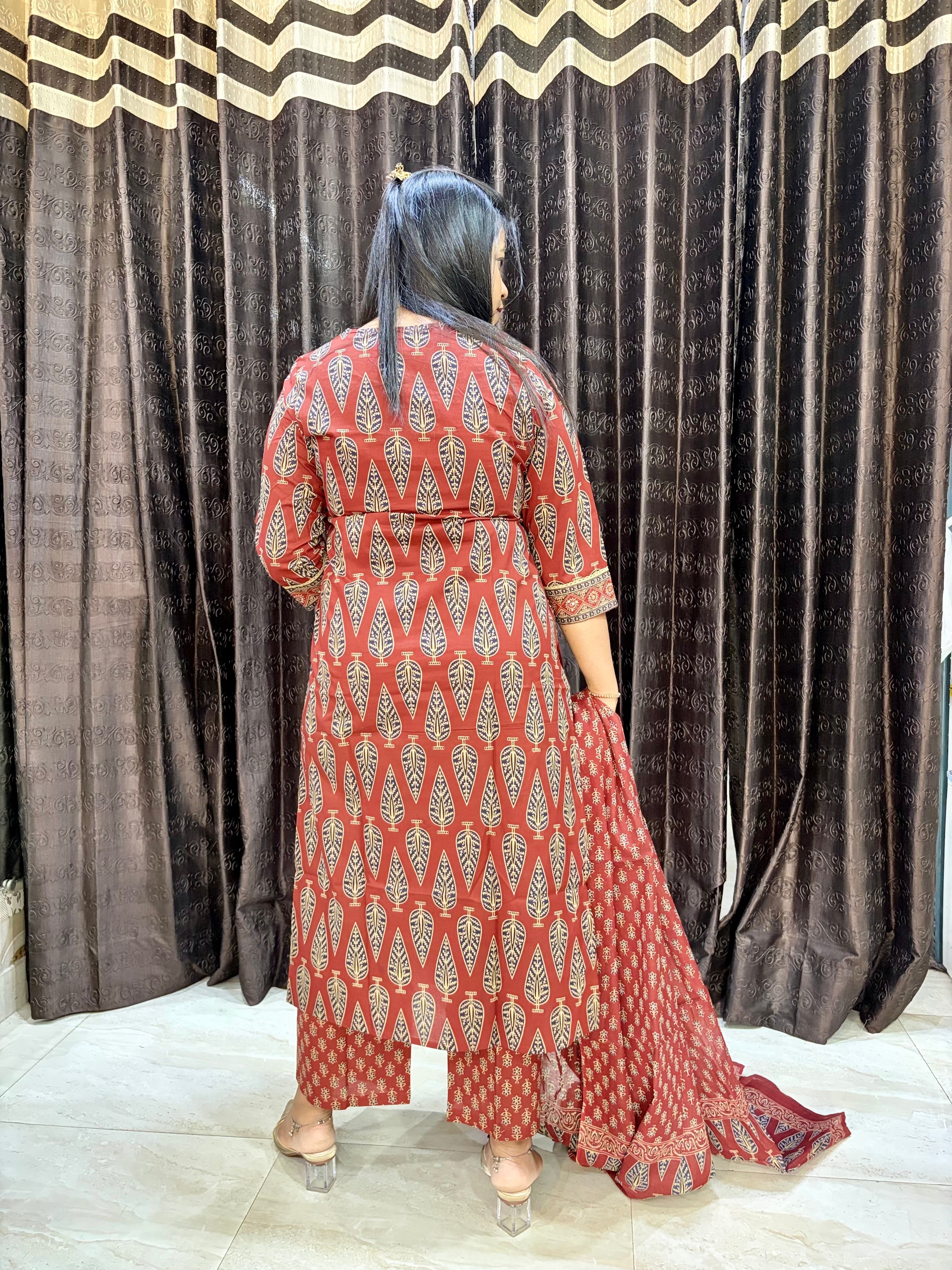 Red Brick Jaipuri Cotton Suit