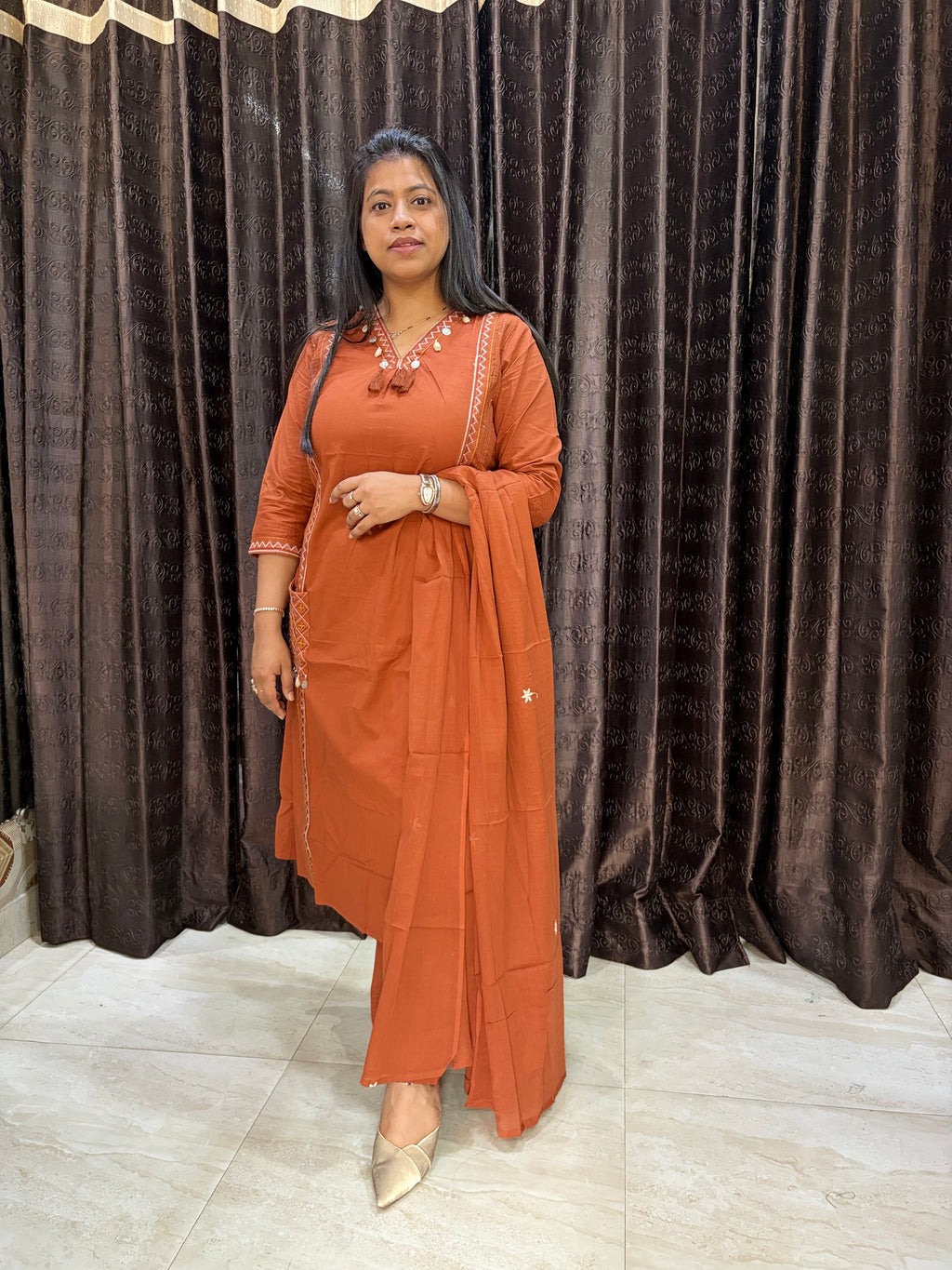 Rust orange A line suit