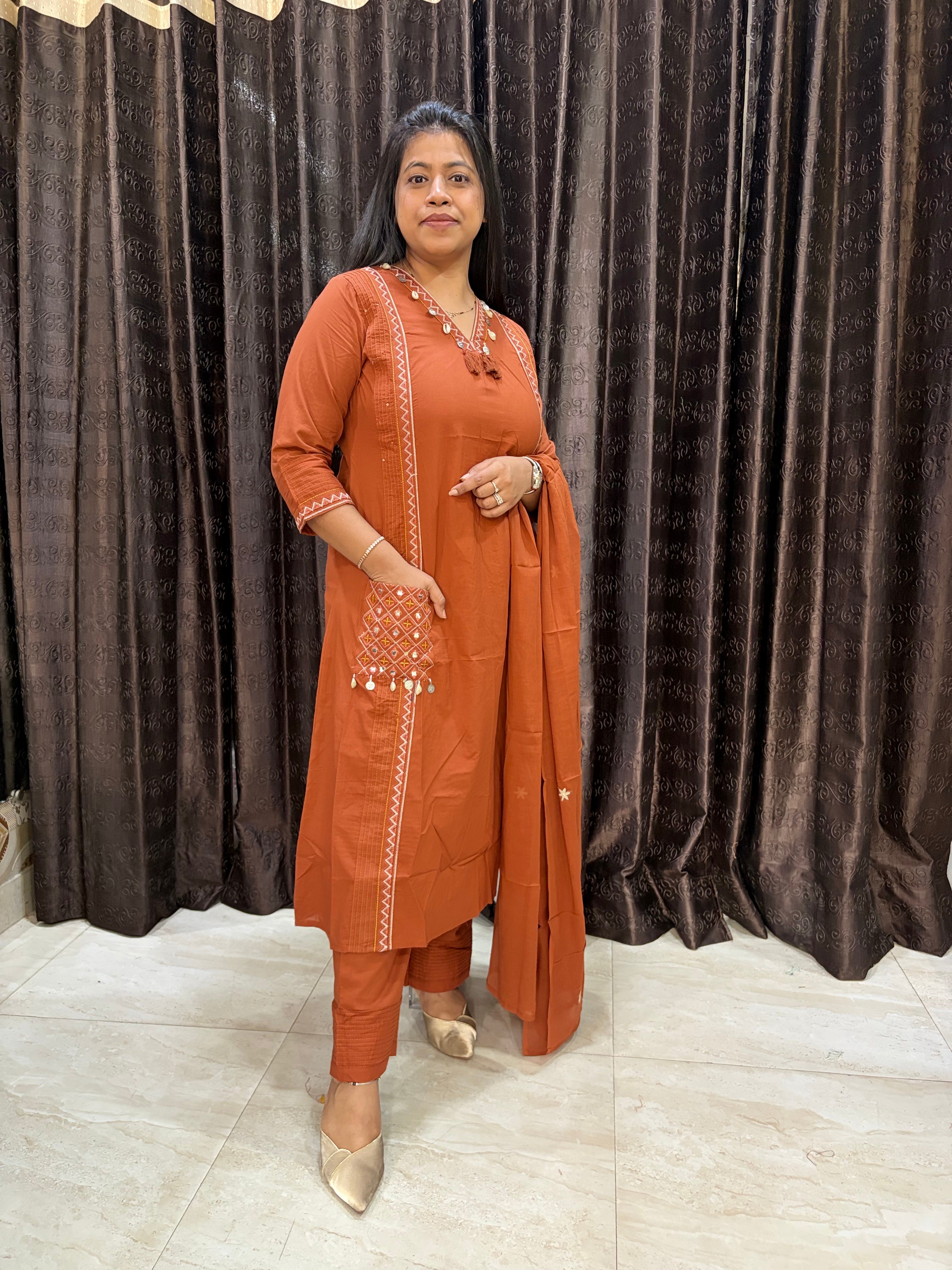 Rust orange A line suit