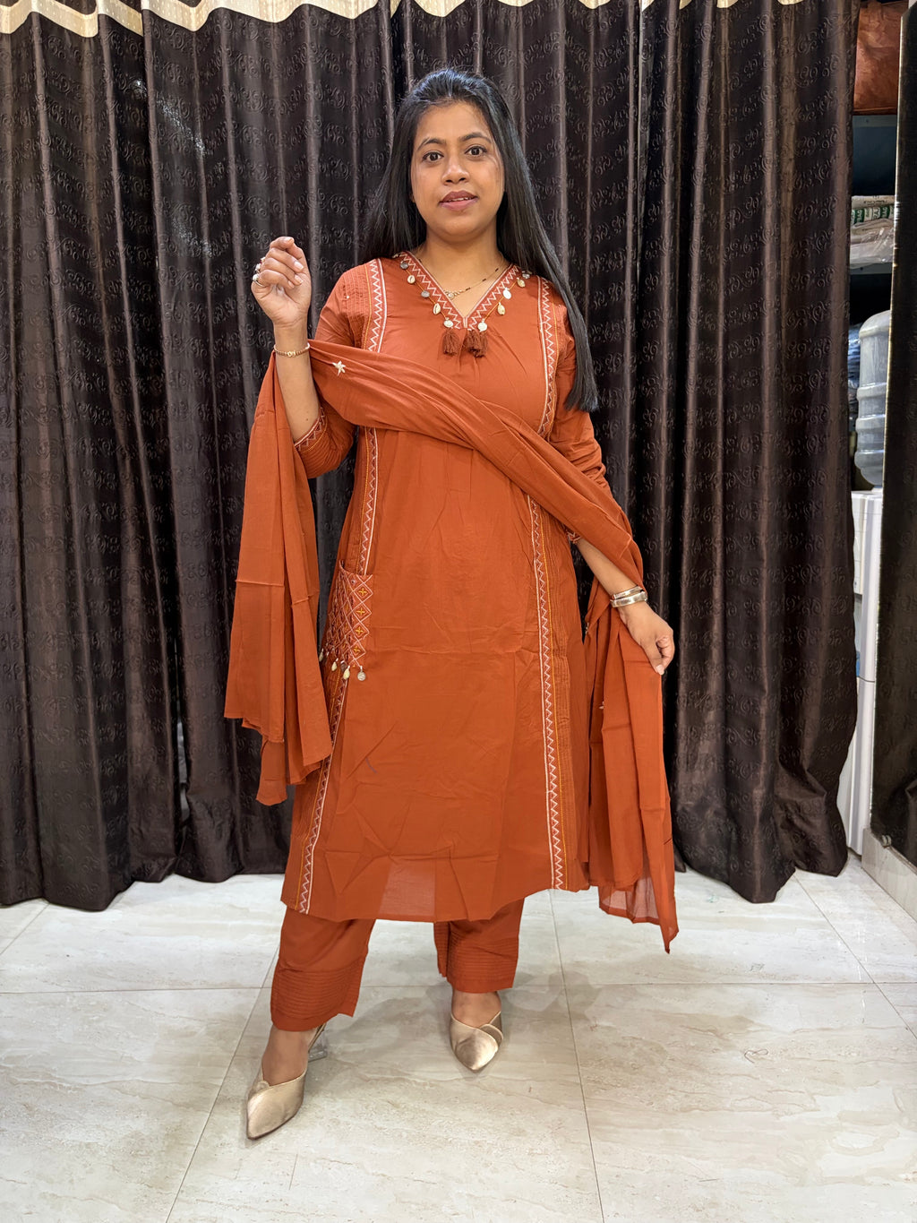Rust orange A line suit