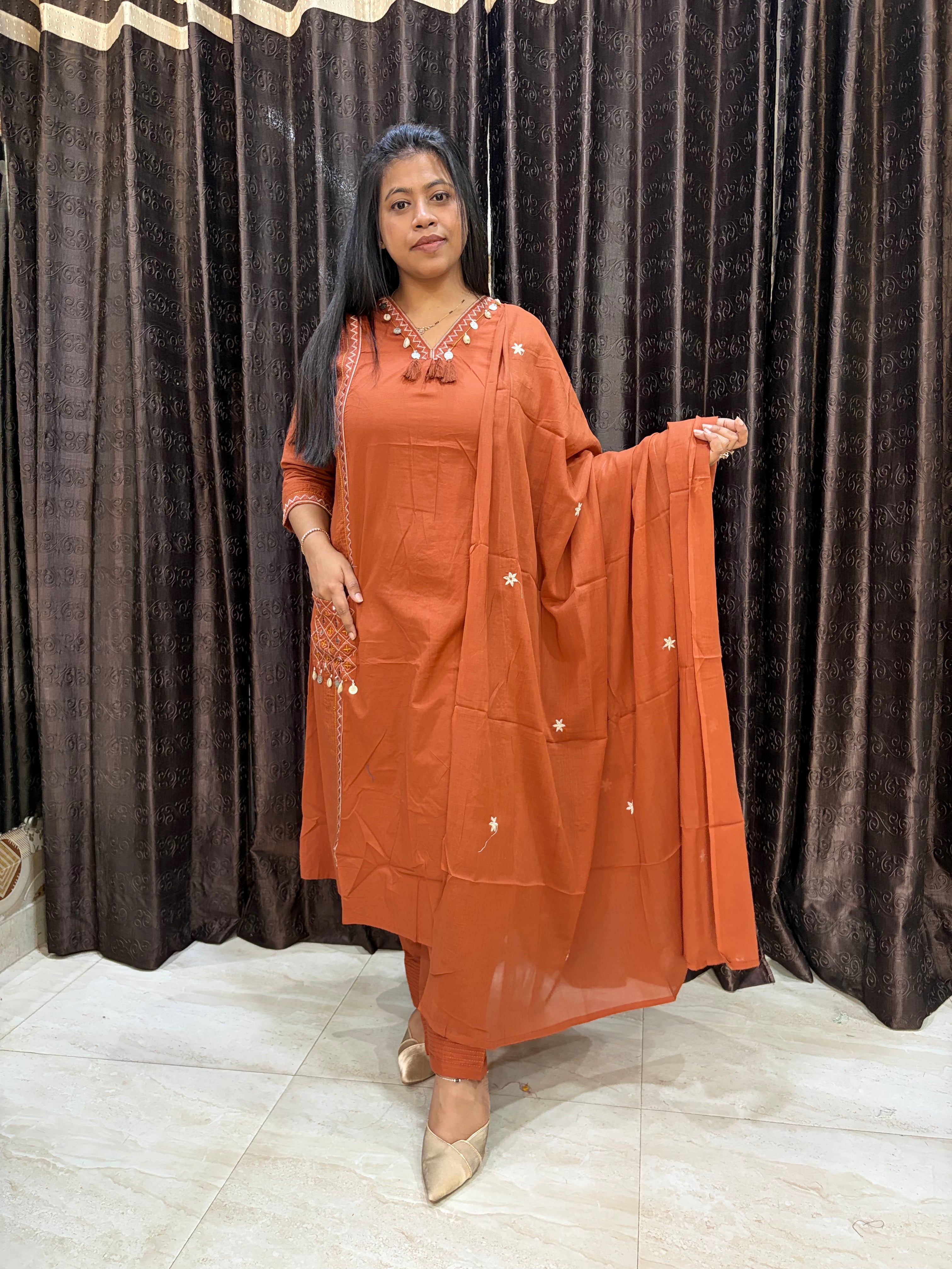 Rust orange A line suit