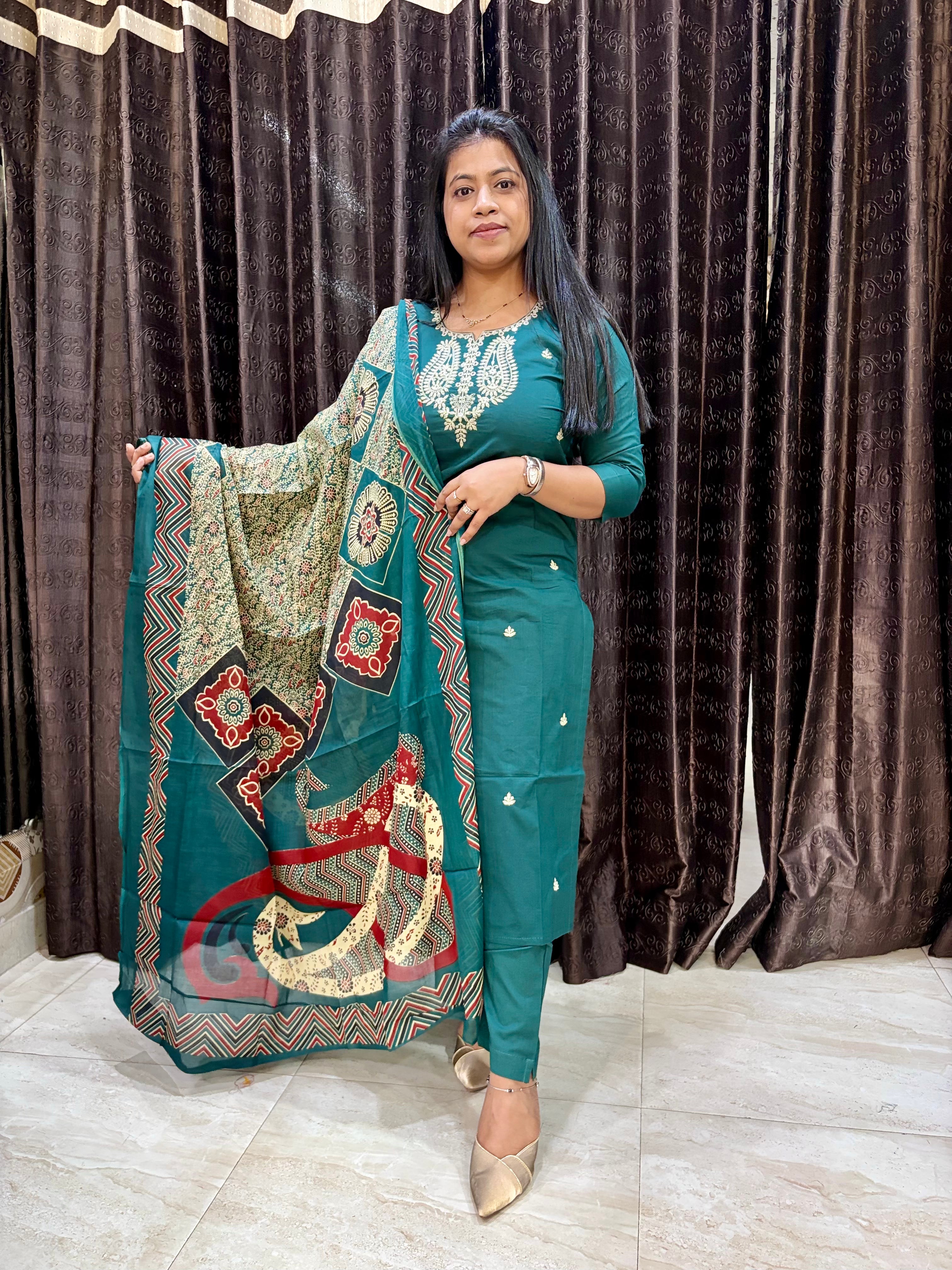 Pine Green Jaipuri Suit