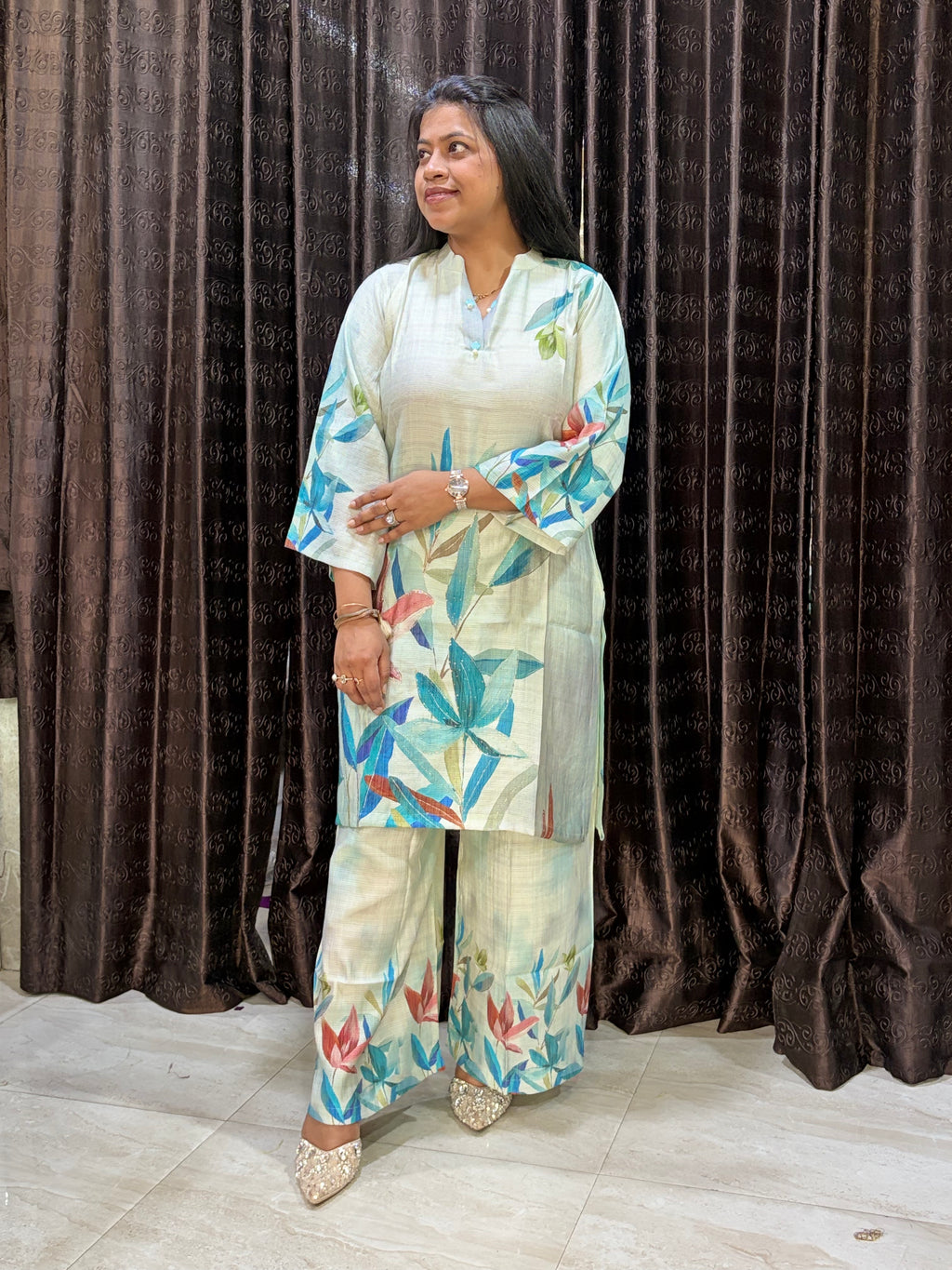 Blue floral cord set