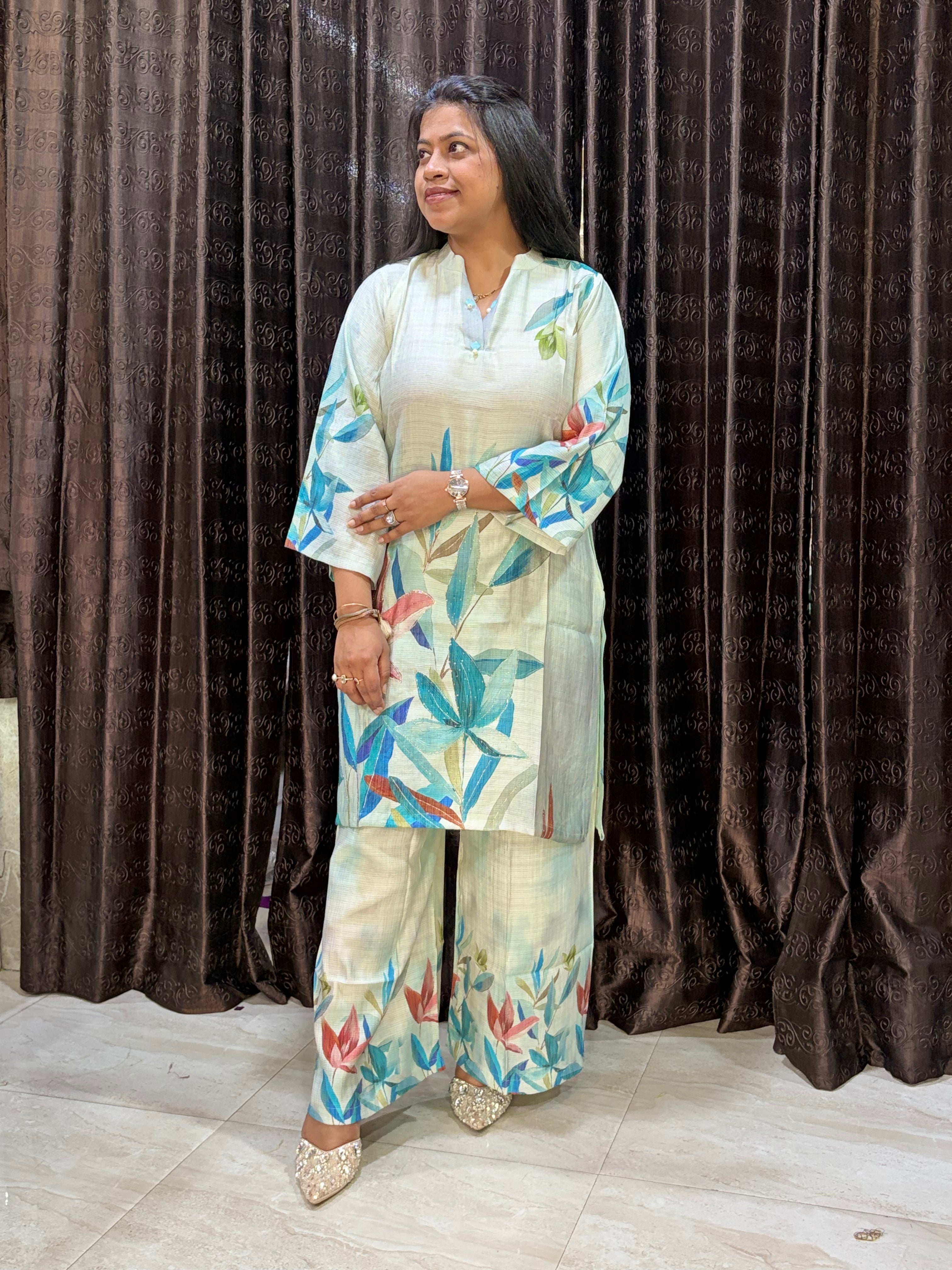Blue floral cord set