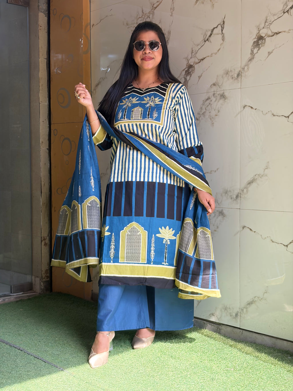 Blue Green Jaipuri suit
