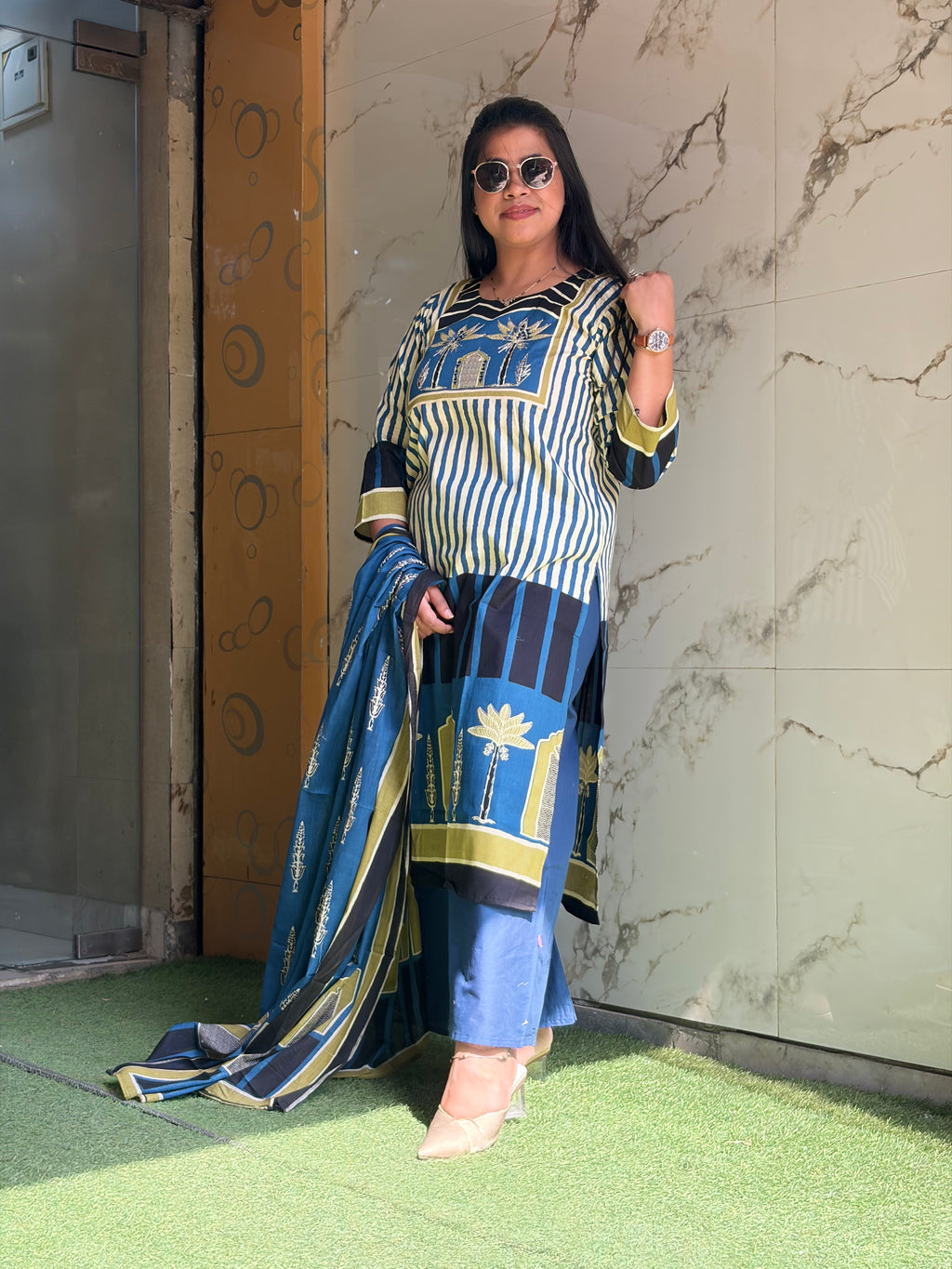 Blue Green Jaipuri suit