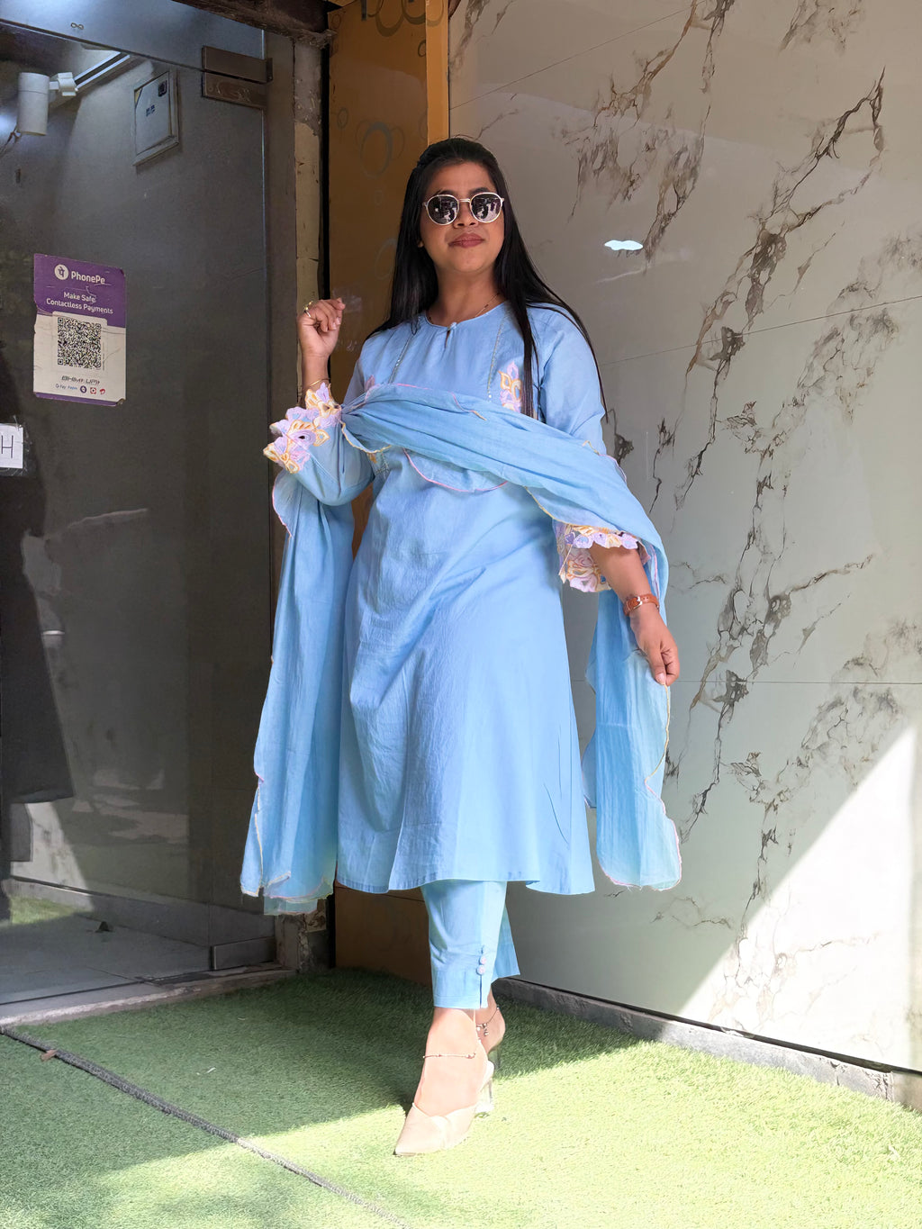 Sky Blue A Line Cotton suit