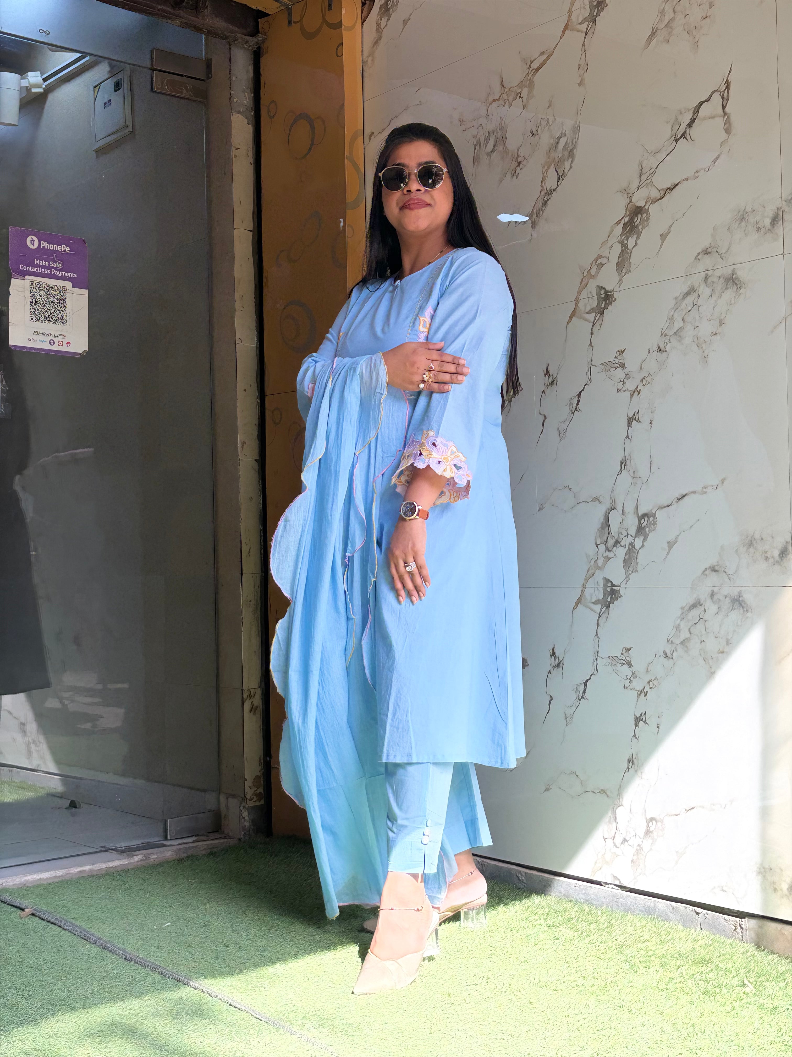 Sky Blue A Line Cotton suit