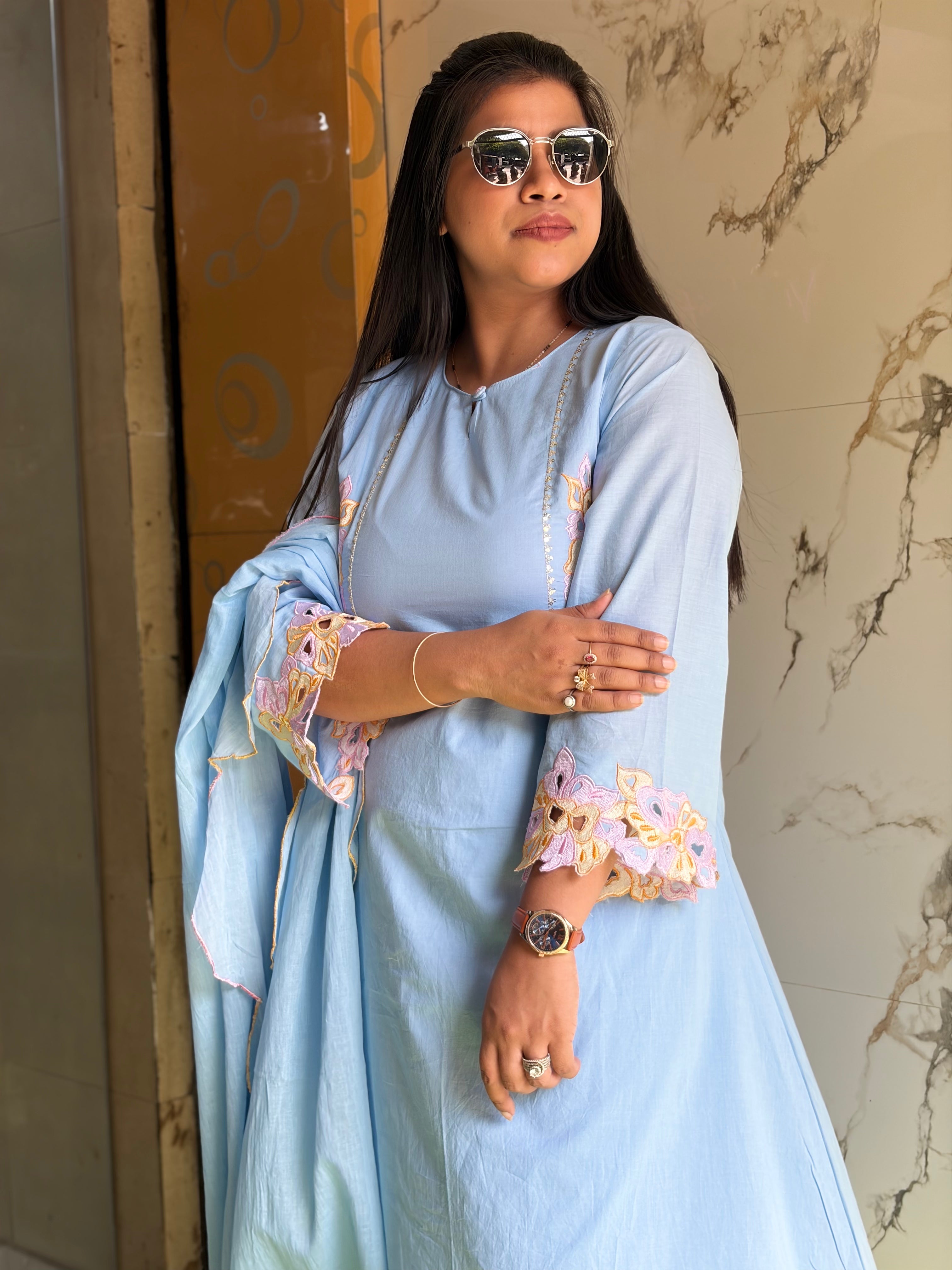 Sky Blue A Line Cotton suit