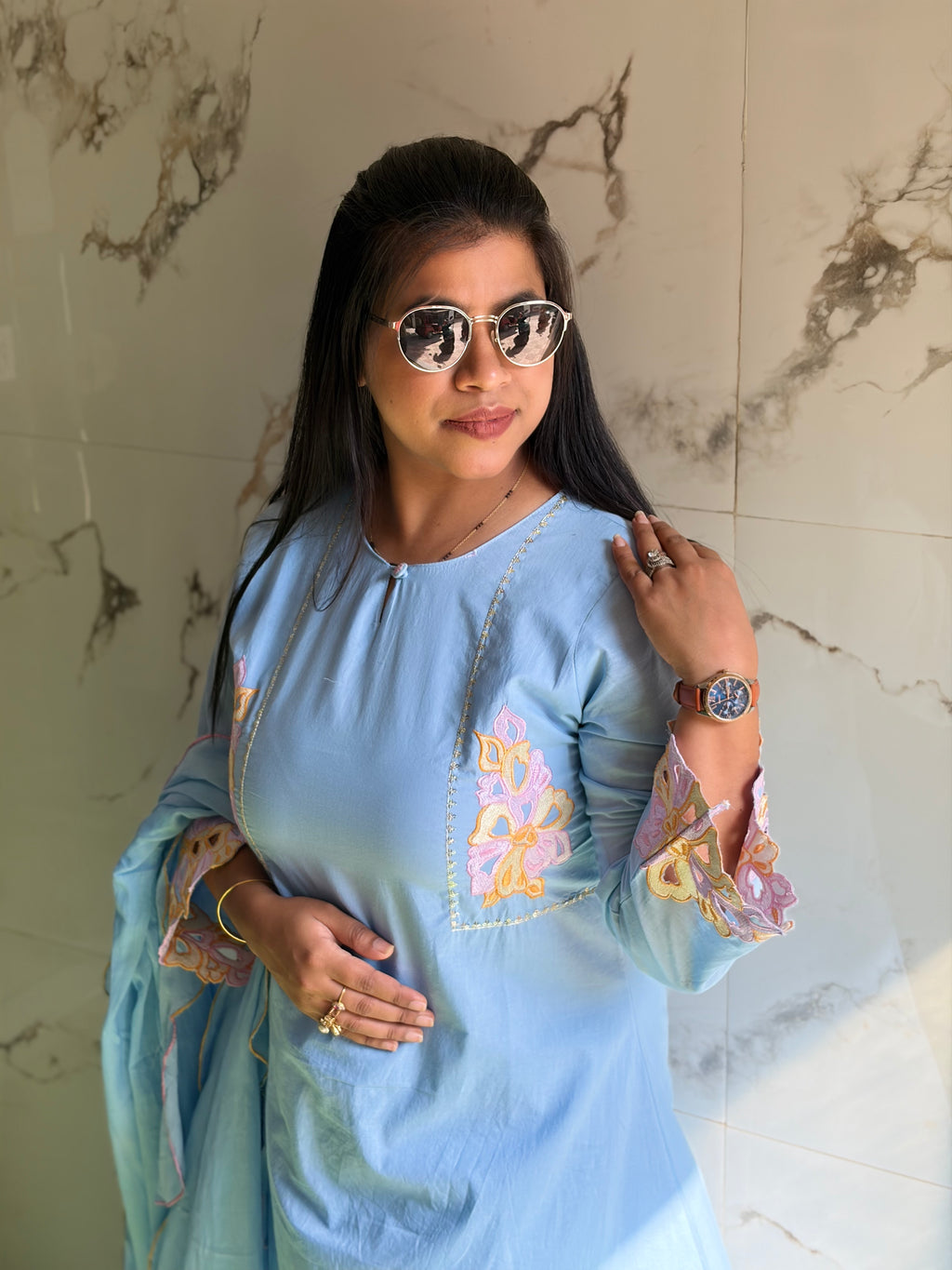 Sky Blue A Line Cotton suit