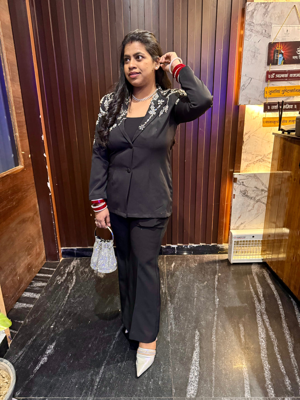 Black Rhinestone Blazer Set