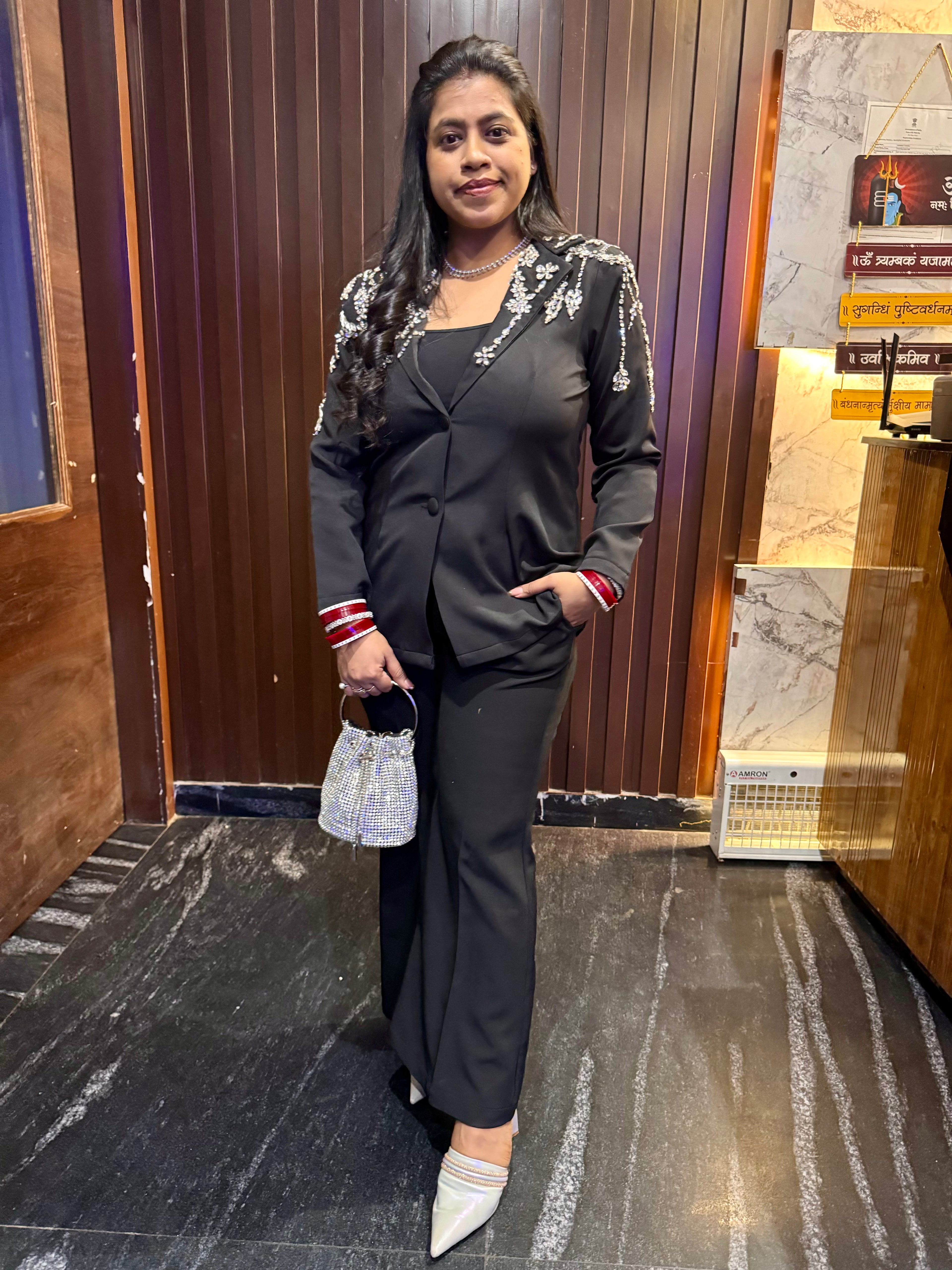 Black Rhinestone Blazer Set